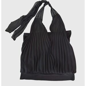 Yabes Halter Top Black Embellished Large Chiffon y2k